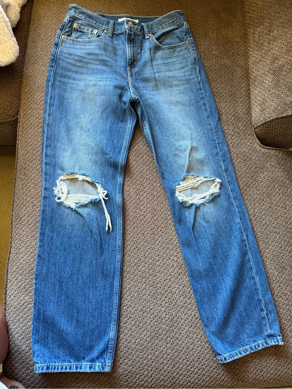 Blue Distressed Womens Jeans - Classic Straight Fit